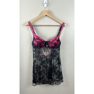 Victoria's Secret Y2K Babydoll Lace Slip Lingerie Pink Size 36C Whimsey Goth